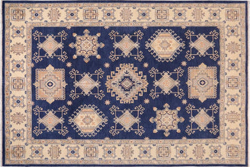 handmade Traditional Kafkaz Chobi Ziegler Blue Beige Hand Knotted RECTANGLE 100% WOOL area rug 10 x 13